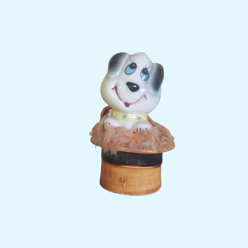 Vintage pup in hat figurine